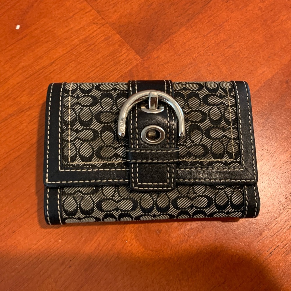 Coach Black and Gray Monogram Wallet